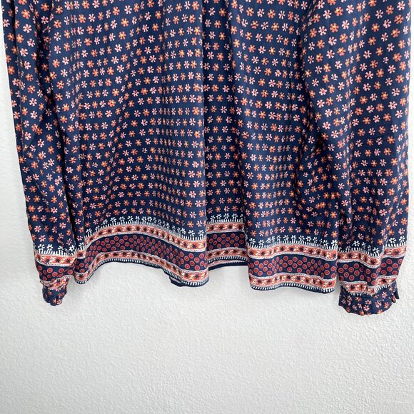 Trovata Bird Of Paradis Blue & Pink Floral Print Long Sleeve Silk Blouse Size M - Picture 4 of 10